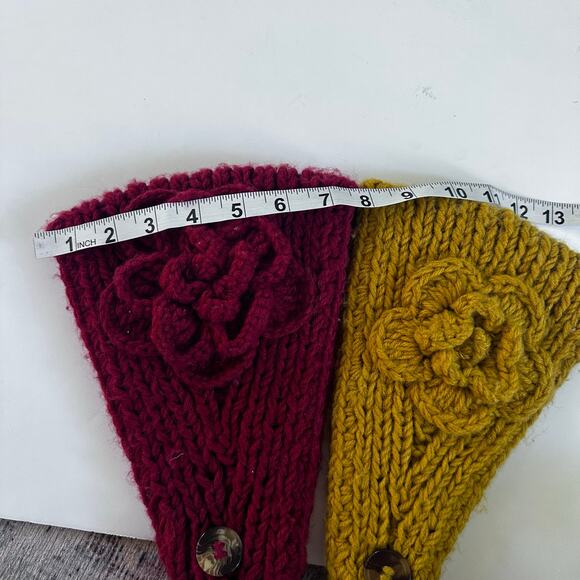 C.C. Knit Flower Headband - Ear Warmer - Red and Yellow - Picture 5 of 7